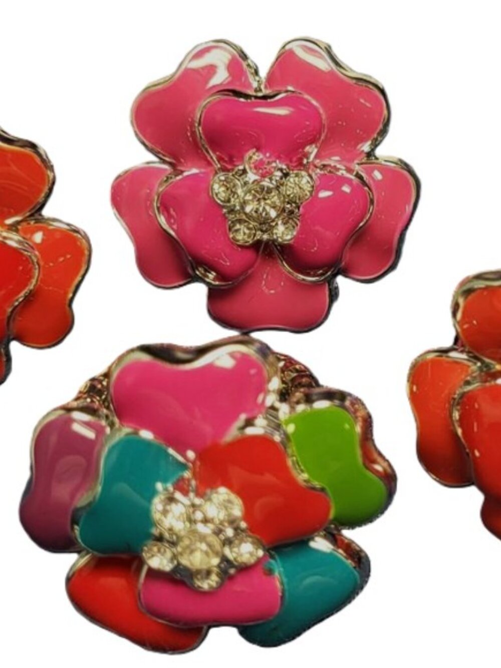 Vintage costume stretch enamel & rhinestone costume rings